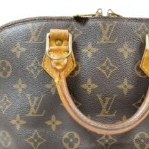 Vintage Louis Vuitton Alma Monogram Logo Leather Handbag Satchel Brown Tan Gold - Picture 7 of 14